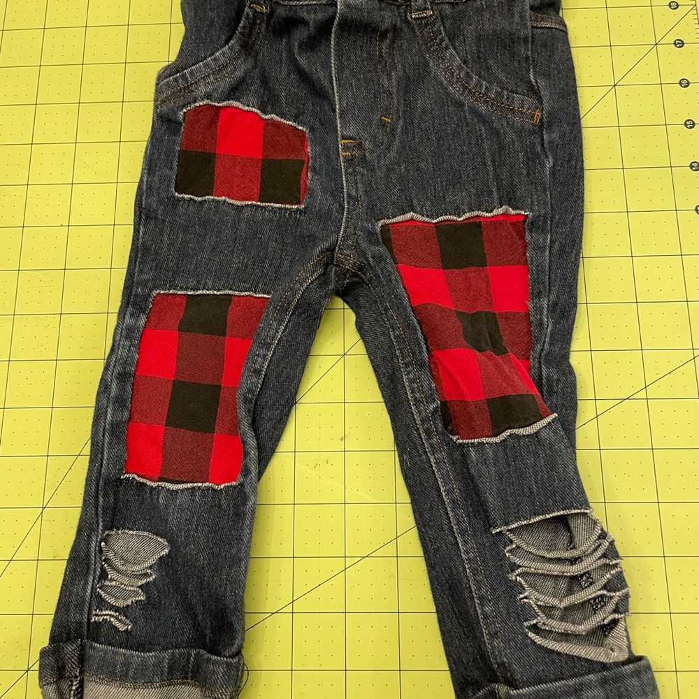 Cat & Jack Kids Jeans with Red Plaid Patches